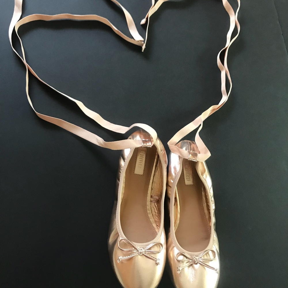 NWT Rose Gold Lace Up Ballerina Metallic Flats